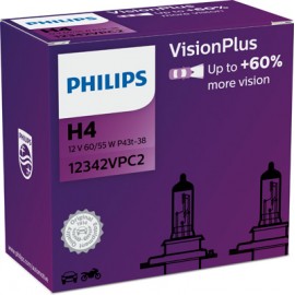 Set doua becuri auto H4 55W 12V Philips Vision Plus 