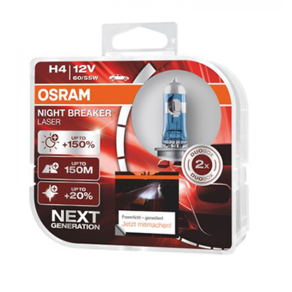 Set 2 becuri auto halogen H4 12V 60/55W Osram +150%