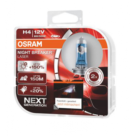 Set 2 becuri auto halogen H4 12V 60/55W Osram +150%