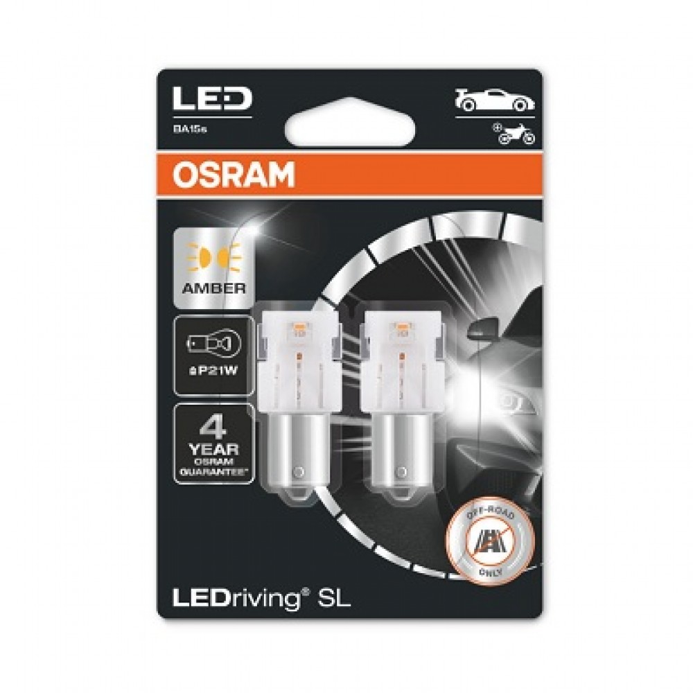Set 2 becuri cu led 12V P21W portocaliu Osram