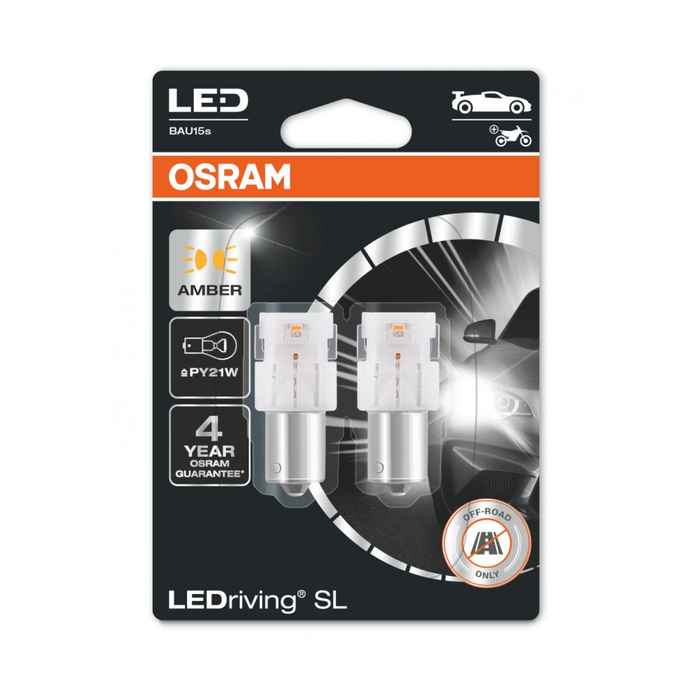 Set 2 becuri cu led 12V PY21W portocaliu Osram