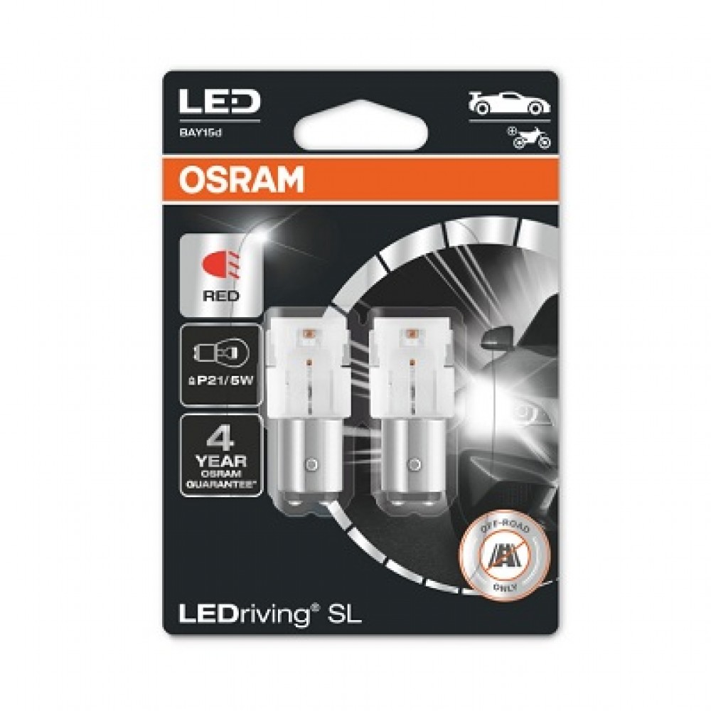 Set 2 becuri cu led 12V P21/5W rosu Osram