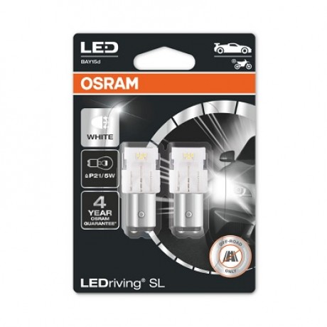 Set 2 becuri cu led 12V P21/5W alb Osram