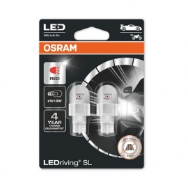 Set 2 becuri cu led 12V W16W rosu Osram