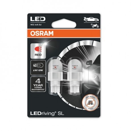 Set 2 becuri cu led 12V W16W rosu Osram