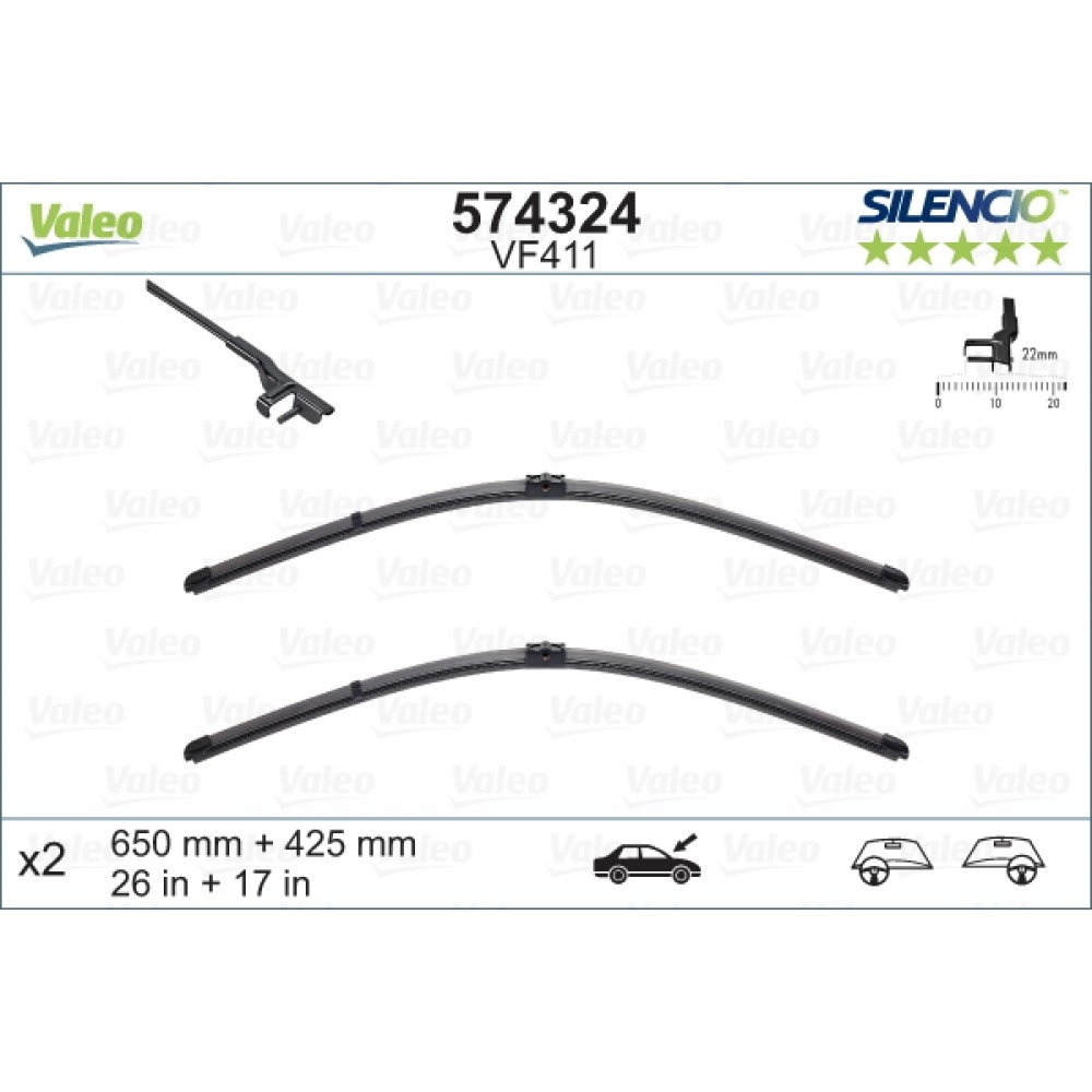 Set stergatoare de parbriz 650-425mm Valeo Silencio VF411 Ford Focus II Peugeot 207