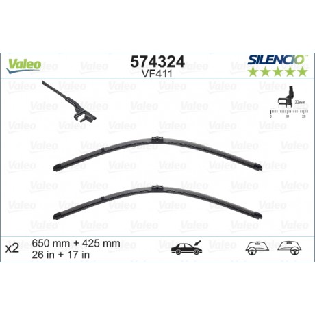Set stergatoare de parbriz 650-425mm Valeo Silencio VF411 Ford Focus II Peugeot 207