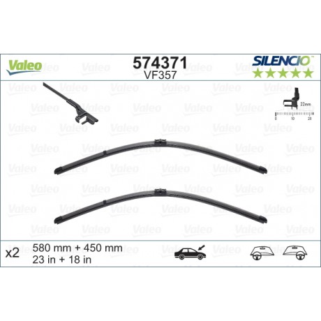 Set stergatoare de parbriz 580-450mm Valeo Silencio VF357 Alfa Romeo 159 Brera Spider