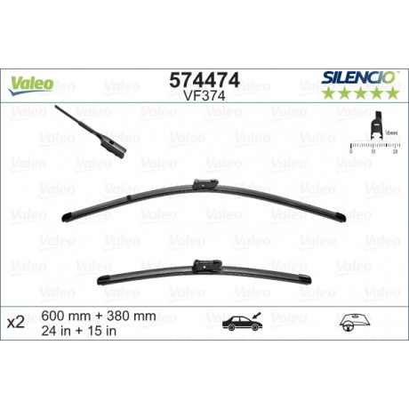 Set stergatoare de parbriz 600-380mm Valeo Silencio VF374 Audi A1 Volkswagen UP!