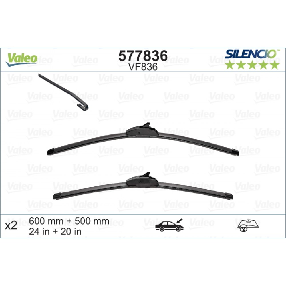 Set stergatoare de parbriz 600/500mm Valeo Silencio VF836 Bmw X5 X6 Range Rover