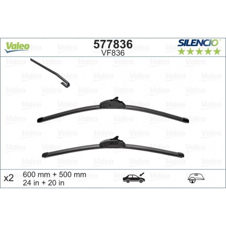 Set stergatoare de parbriz 600/500mm Valeo Silencio VF836 Bmw X5 X6 Range Rover