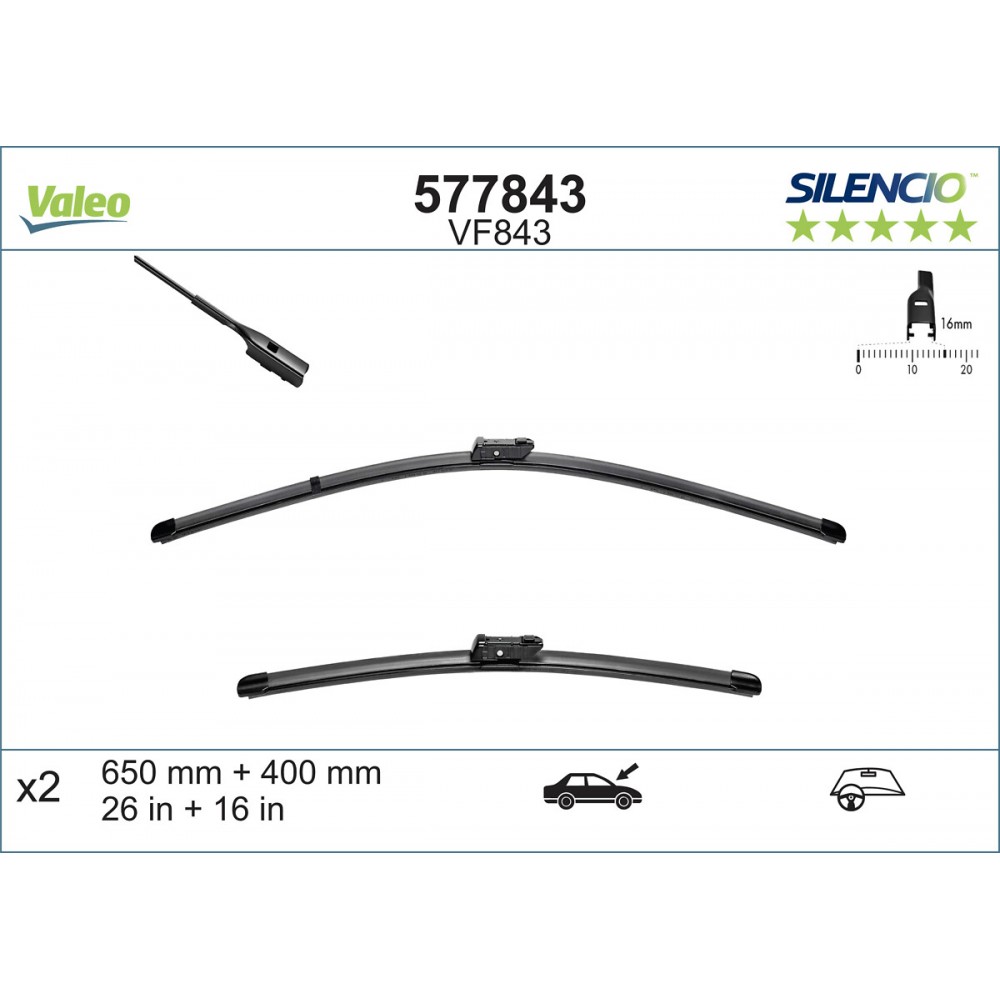Set stergatoare parbriz 650/400mm Valeo Silencio VF843 BMW X1