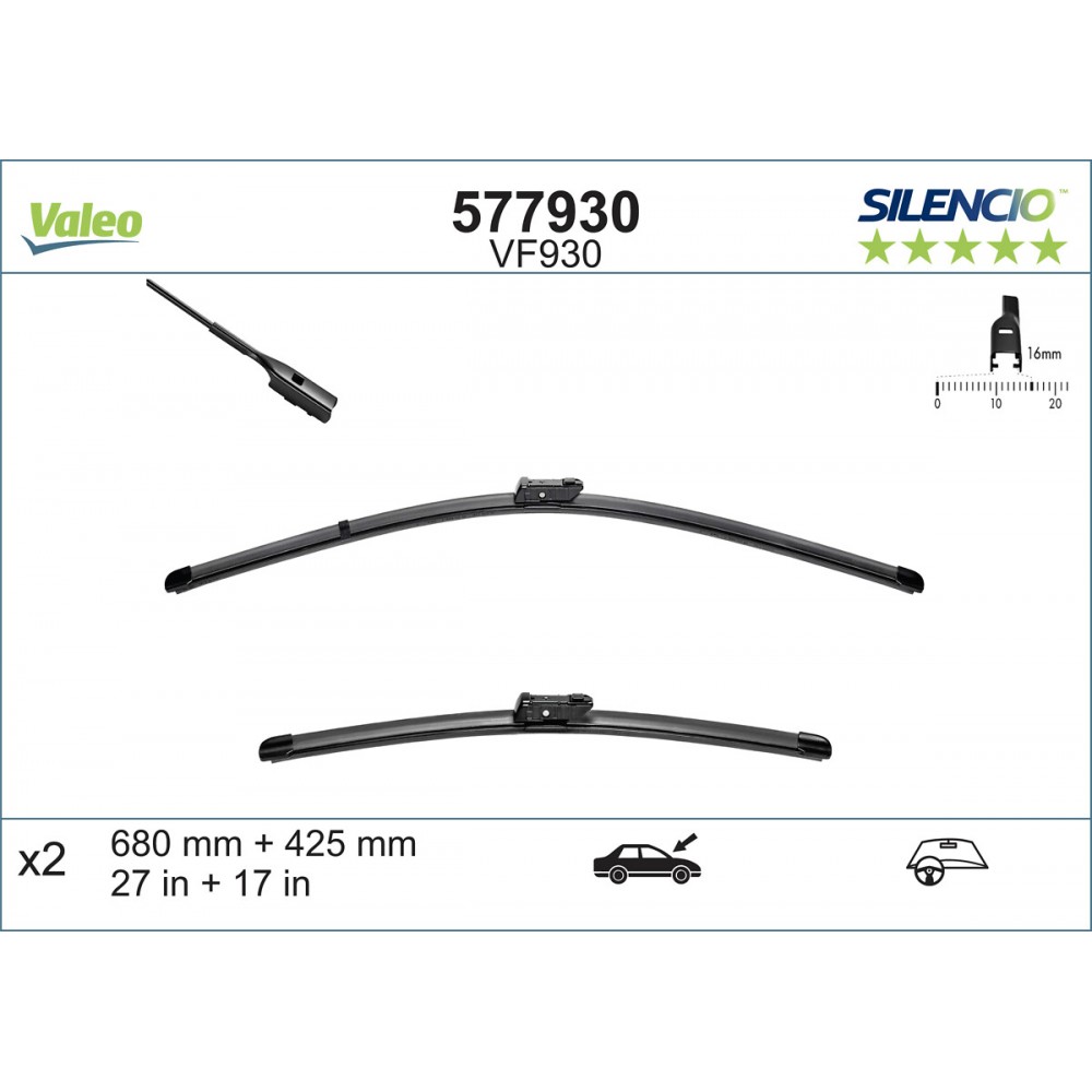 Set stergatoare parbriz 680/425mm Valeo Silencio VF930 DS7 DS9