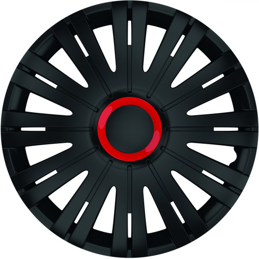 Capace pentru roti de 14 inch Mega Drive negre cu inel rosu Active set 4 bucati