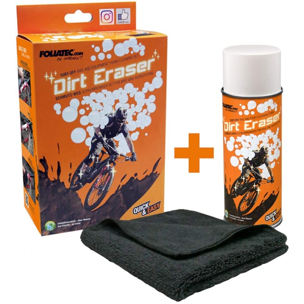 Kit pentru curatarea bicicletei Foliatec Dirt Eraser spray si laveta microfibra