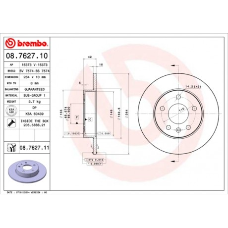 Discuri de frana punte spate Brembo Opel Astra H 08.7627.11