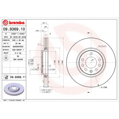 Discuri de frana punte fata Brembo Opel Astra H 09.9369.11