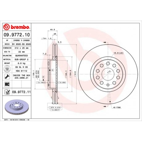 Discuri de frana punte fata Brembo VW Passat B6 09.9772.11
