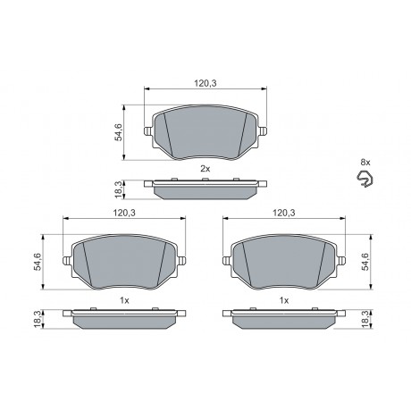 Set placute frana punte fata Bosch Dacia Logan 3 0986460063
