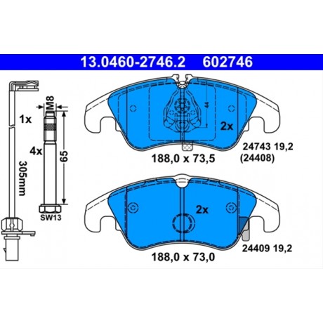 Set placute frana punte fata ATE Audi A4 B8 13.0460-2746.2