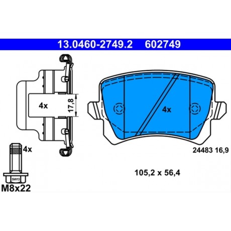 Set placute frana punte spate ATE VW Passat B6 13.0460-2749.2