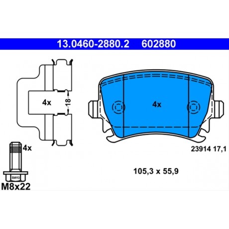 Set placute frana punte spate ATE VW Passat B6 13.0460-2880.2