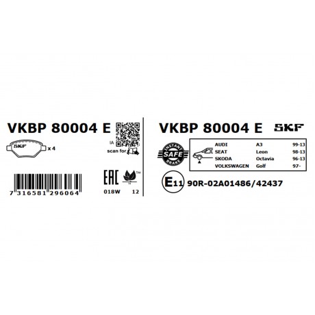 Set placute frana punte fata SKF VW Golf 4 VKBP 80004 E