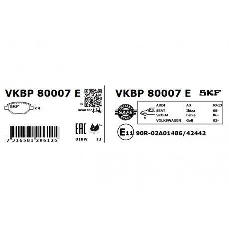 Set placute frana punte fata SKF VW Passat B6  VKBP 80007 E
