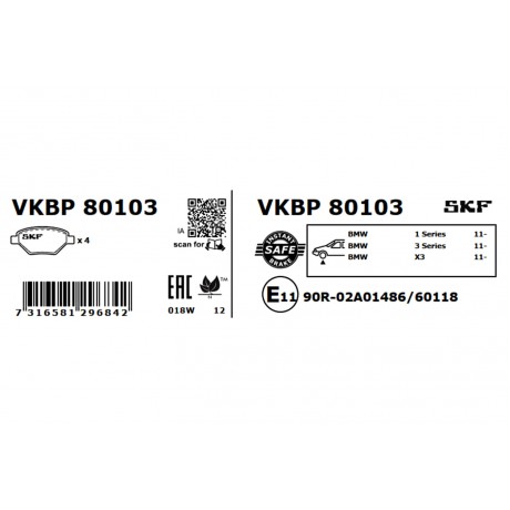 Set placute frana punte fata SKF BMW Seria 1(F20) VKBP 80103