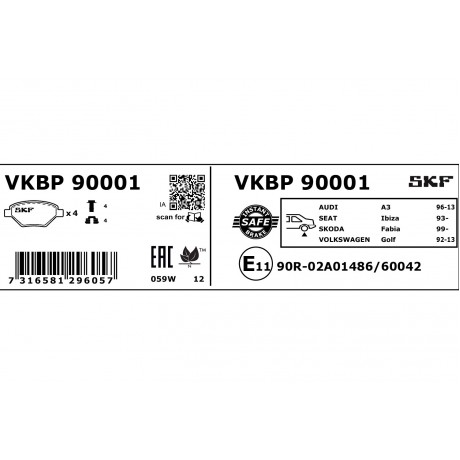 Set placute frana punte spate SKF VW Golf 4 VKBP 90001