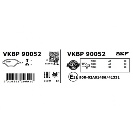 Set placute frana punte spate SKF Audi A4 B8 VKBP 90052