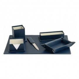 Set accesorii birou lux Base blu din 5 piese 48x32cm 