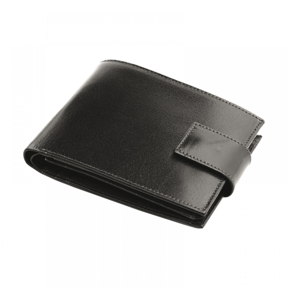 Portofel din piele negru cu capsa 12.5x9.5cm