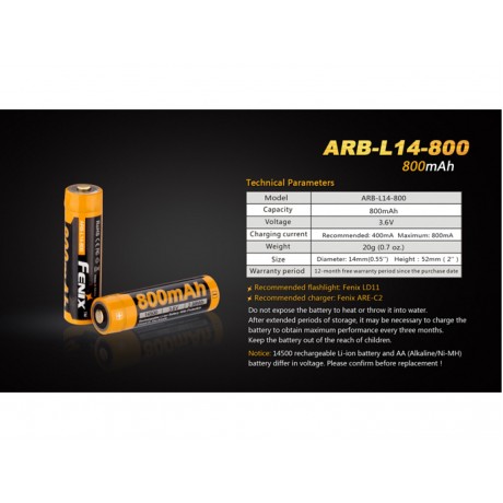 Baterie reincarcabila 14500 800mAh Fenix ARB-L 14-800