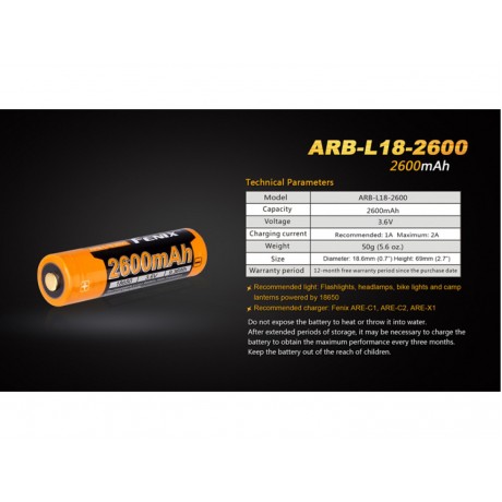 Baterie reincarcabila 18650 2600mAh Fenix ARB-L 18-2600