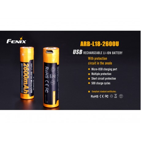 Baterie reincarcabila USB 18650 2600mAh Fenix ARB-L 18-2600U