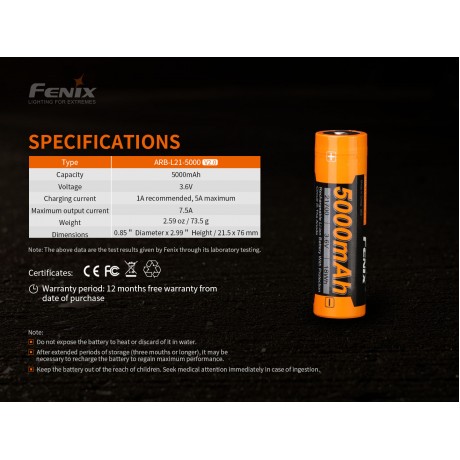 Baterie reincarcabila 21700 5000mAh Fenix ARB-L 21-5000 V2.0